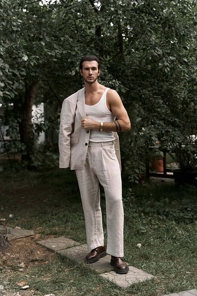 BOHEMAİ Ανδρικό παντελόνι Carlo Natural Len