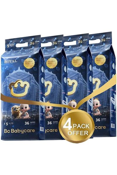 Bc Babycare Babycare Royal Baby Diapers, Size 5 12-17 kg, Super Mega Pack of 144 Pieces - 4 pack