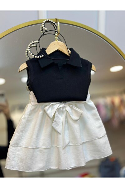 ArdenKids Siyah Yaka Detaylı Body & Fiyonk Detaylı Etek ( Taç Hediyeli )