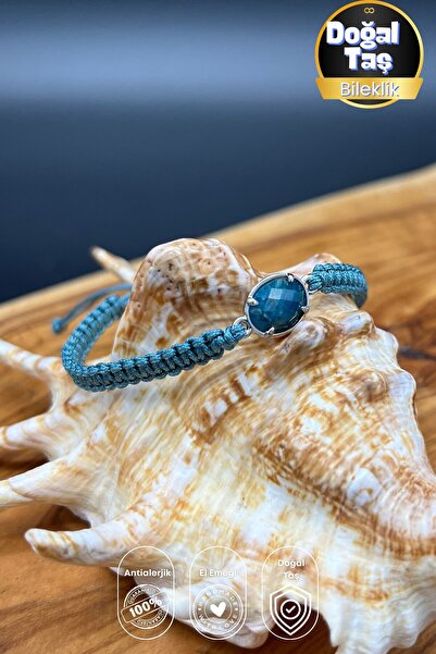 Balzamin Design سوار مكرامية أزرق من حجر الأباتيت الأزرق الأرضي