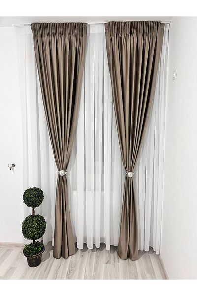 Metropolitan Concept Set of two Ronda velvet curtains, greige, worked on 10 cm wide pleats, 2x150x270 cm