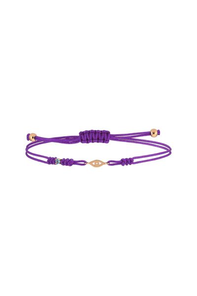 BEE GODDESS Göz XS Mavi Topaz Altın Mor İp Bileklik