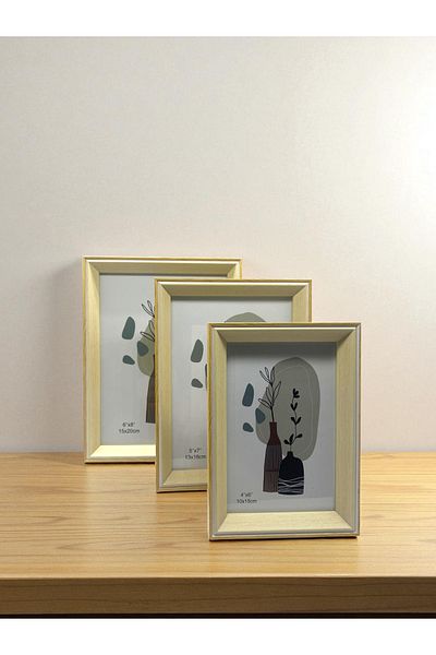 CİHO 3 Size (10×15/13×18/15×20 cm) Glass Wooden Decorative Contrast White Photo/Memory Frame