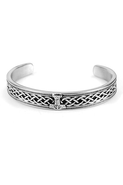 Tessero Men's Fixed Bangle Bracelet, Viking Model, Stainless Steel, Silver Plated, Vintage Tessero