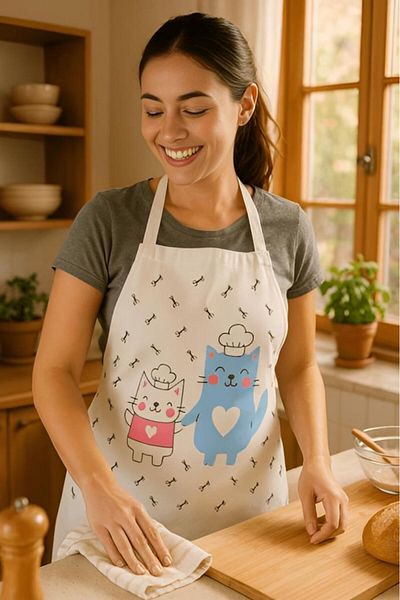 MODALİN Paw Chef Kitchen Apron Cute Cat Pattern, Liquid Proof Fabric