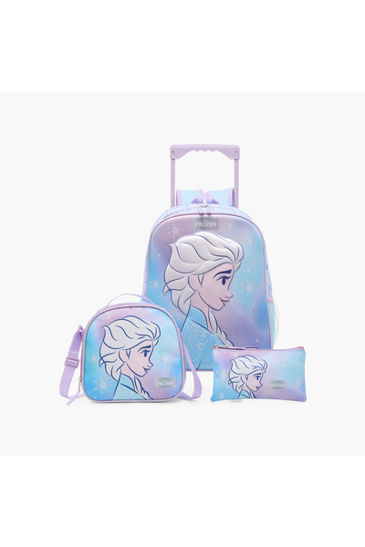 Disney حقيبة ظهر بعجلات مطبوعة برسومات مجمدة مع حقيبة غداء وحقيبة أقلام