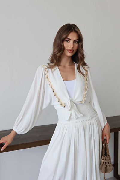 Neşeli Butik Women's Tassel Detailed Slit Bohemian Suit Nbnp015