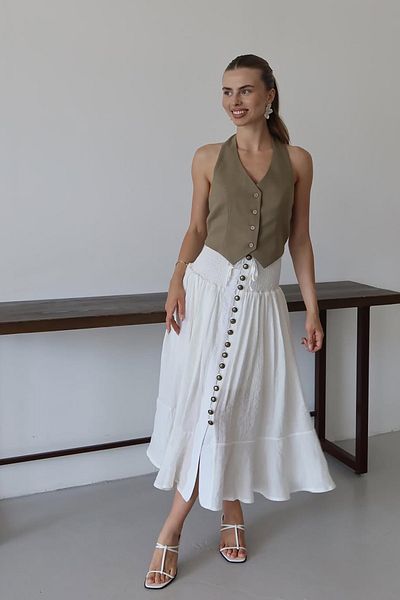 Neşeli Butik fusta de damă cu talie elastică cu nasturi NBNP010