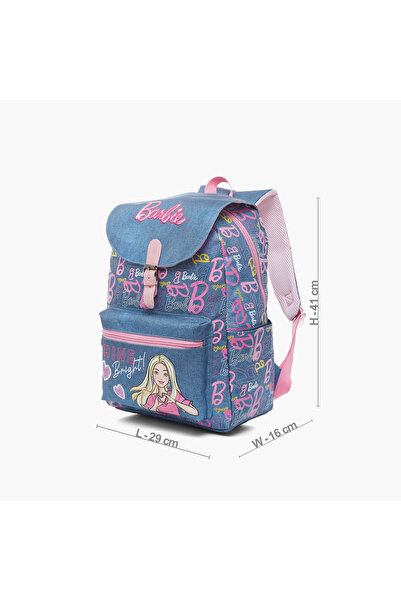 mattel All-Over Barbie Print Backpack with Adjustable Shoulder Straps and Buckle Closure - 16 inches