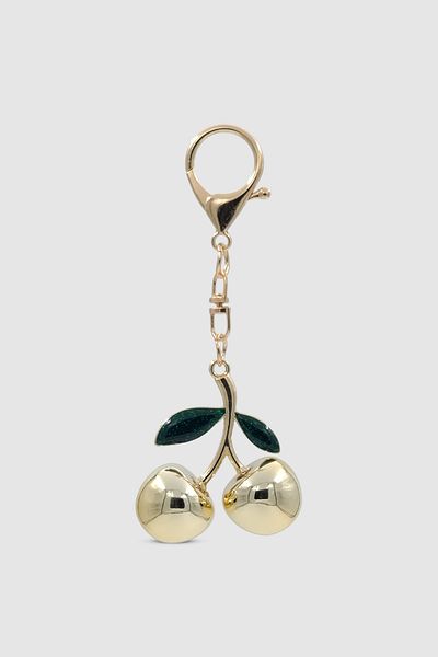 Wuclo Lobster Clip Green Leaf Cherry Bag Charm Gold