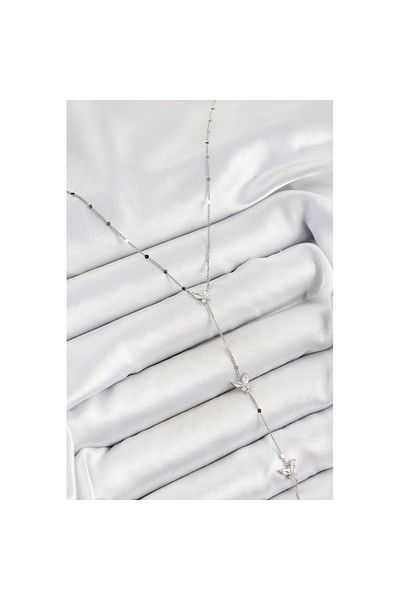 Skygo Brass Zircon Stone Row Butterfly Figure Y Model Silver Color Women's Necklace - Tj-Bko10317