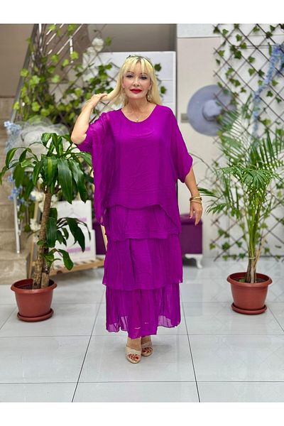 Punta Otantik Yg2060 Italian Silk Dress Magenta