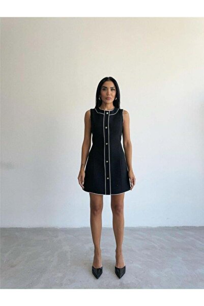 NORA Boutique ΦΟΡΕΜΑ CHANEL ΥΦΑΣΜΑΤΙΚΟ ΚΟΝΤΟ ΜΠΡΟΣΤΙΝΟ ΚΟΥΜΠΙ - Μαύρο