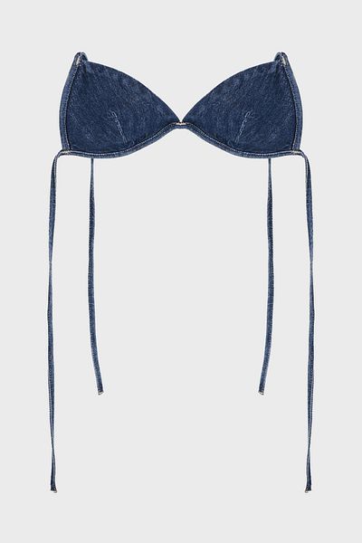 its basic Women's Blue Color 1S5-5 100% Koton Denim Fabric Back Drawstring Denim Bikini Top