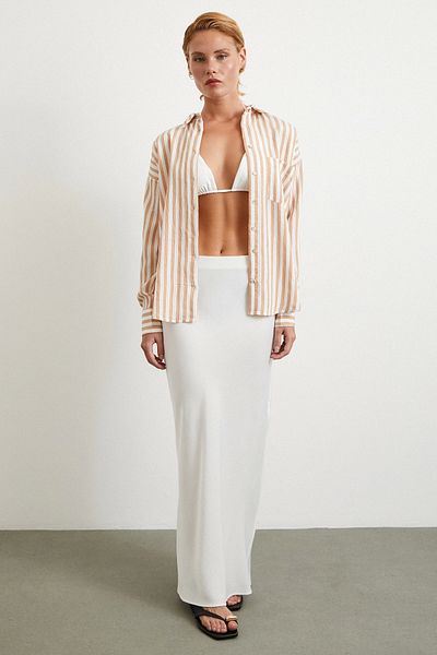 Never more Multi Striped Pocket Shirt Camel