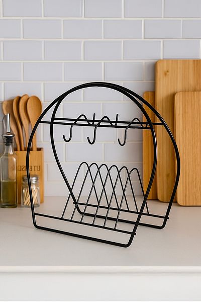 Vienev Metal Cup Holder and Saucer Black – 6-Piece Mug Stand |   Kitchen Organizer Organizer