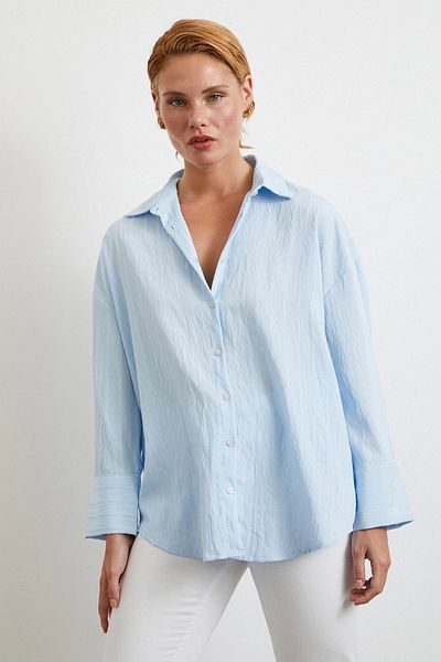 Never more Embossed Striped Oversize Shirt Blue