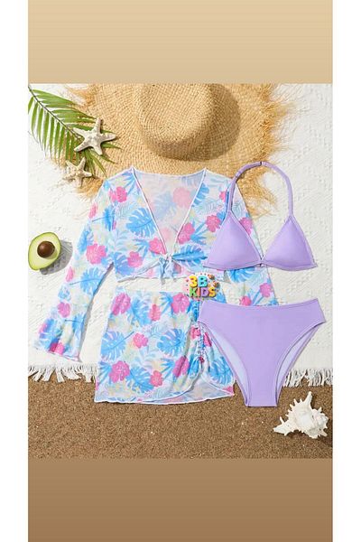 3b kids Swimwear Bikini Suit Skirt Bustier Colorful Lilac Light Purple Magenta Color Young Girl Children Beach Clothing