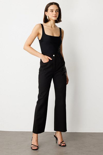 Ekol Sequined Floral Embroidered Jeans