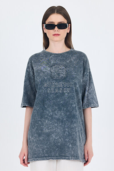 Rays Tricou oversize cu broderie cu text afumat 253017