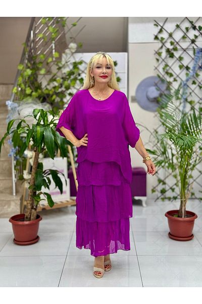 Punta Otantik Yg2060 Italian Silk Dress Magenta