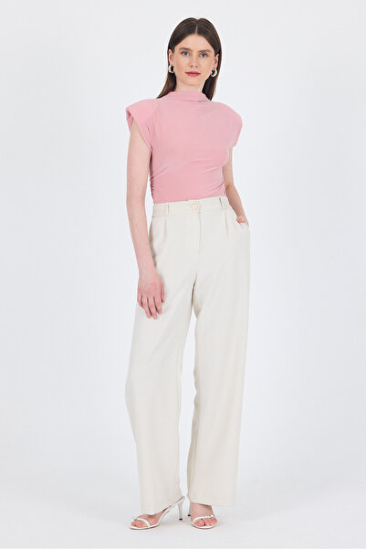 Rays Powder Padded Stand Collar Draped Blouse 13185