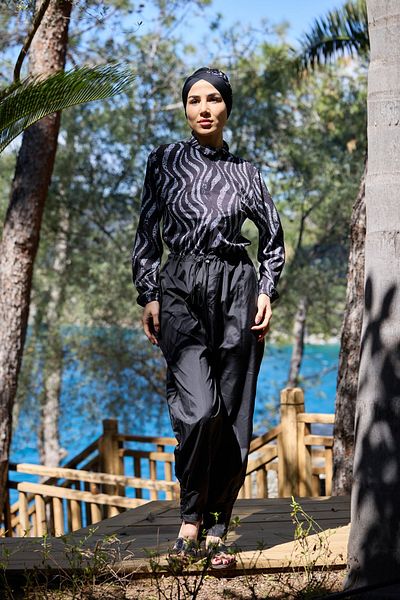 NS TASARIM MAYO Pleated Leg Nouréa Model Design Hijab Jumpsuit Swimsuit