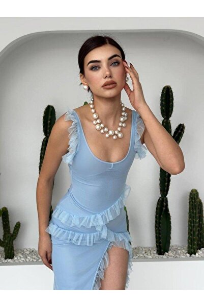 Butik Aura Mou Felix Slit Midi Tulle Dress