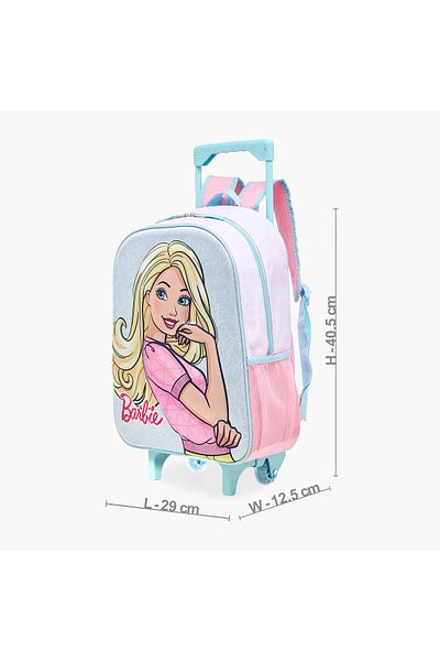 mattel حقيبة ظهر بعجلات مطبوعة بشخصية باربي مع حقيبة غداء وحقيبة أقلام - 16 بوصة