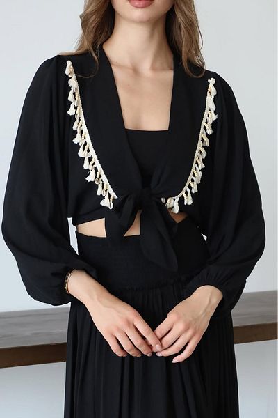 Neşeli Butik Women's Tassel Detailed Slit Bohemian Suit Nbnp015