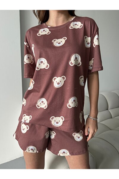 RPT MODA Σετ γυναικεία πιτζάμα από οργανικό βαμβάκι Cute Teddy Bear με τύπωμα με κοντομάνικο σορτς