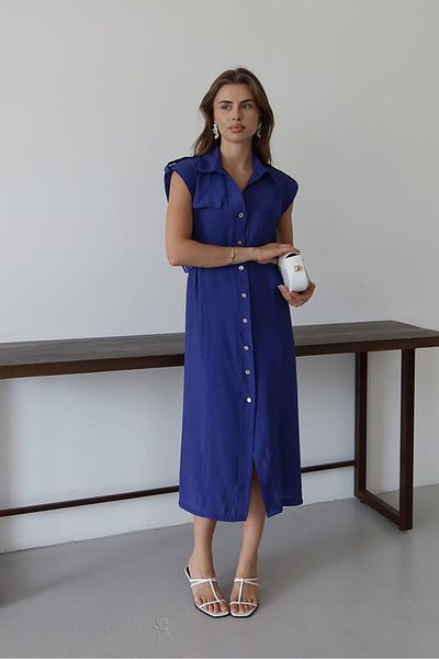 Neşeli Butik Women's Button Side Belt Detail Midi Length Pocket Detail Dress Nbnp001