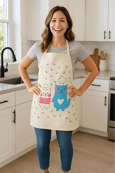 MODALİN Paw Chef Kitchen Apron Cute Cat Pattern, Liquid Proof Fabric