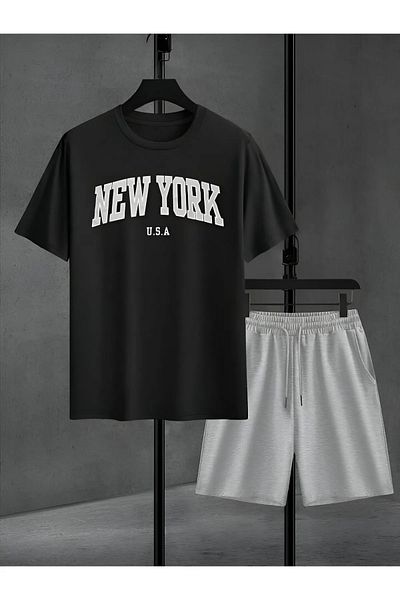 uyguntarz Σετ σορτς μπλουζάκι με στάμπα Unisex New York U.S.A
