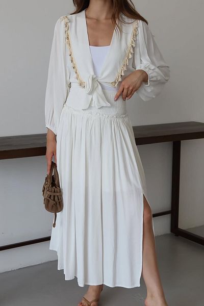 Neşeli Butik Women's Tassel Detailed Slit Bohemian Suit Nbnp015