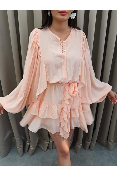 ESRAHELVACI Μίνι φόρεμα με μακρυμάνικο βολάν με ζωνάκι