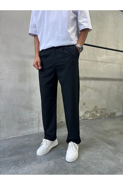 DİFRANSEL Comfortable Fit Pleated Fabric Baggy Pants