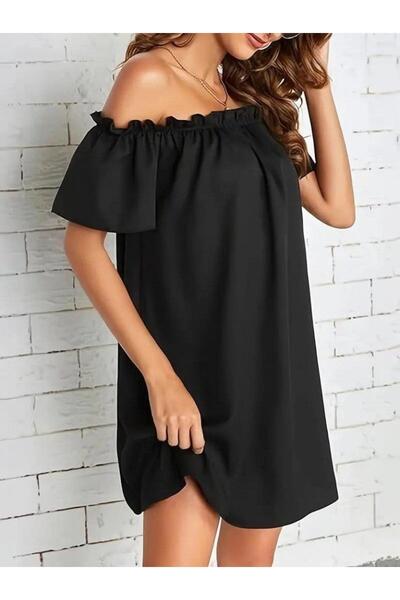 SGM BUTİK Γυναικείο κοντομάνικο βολάν Λεπτομέρεια Madonna γιακά Μίνι Εισαγόμε...