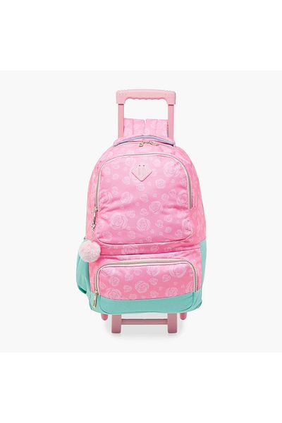 Juniors Floral Print Trolley Backpack with Zip Closure and Wheels - 18 inches
