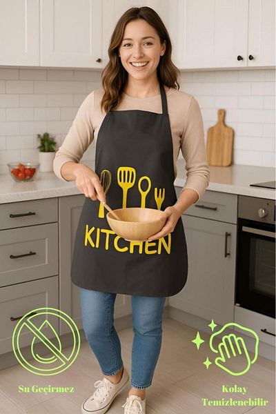 MODALİN Kitchen Style Kitchen Apron – Fork and Spoon Patterned, Liquid Proof Stylish Design