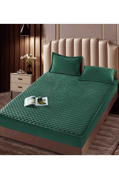 CHIRASO Set Topper Pat CHIRASO, CATIFEA, ELASTIC 160x200+30cm și 2 Fețe de Pernă 50x70cm, verde