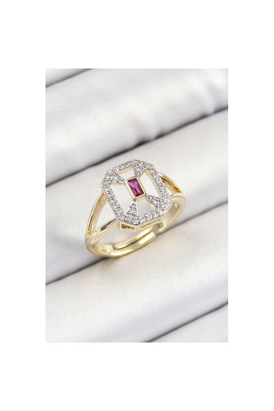 Skygo Brass Zircon Stone Baguette Model Gold Color Women's Ring - Tj-Byk3795