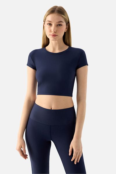 Superstacy Melina Short Sleeve Navy Blue Crop Top