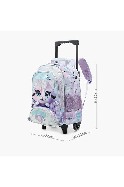 Juniors Cat Print Trolley Backpack with Adjustable Shoulder Straps - 14 inches