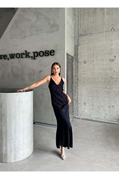 Wear Up Jacquard Strap Satin Dress Asymmetric - Black