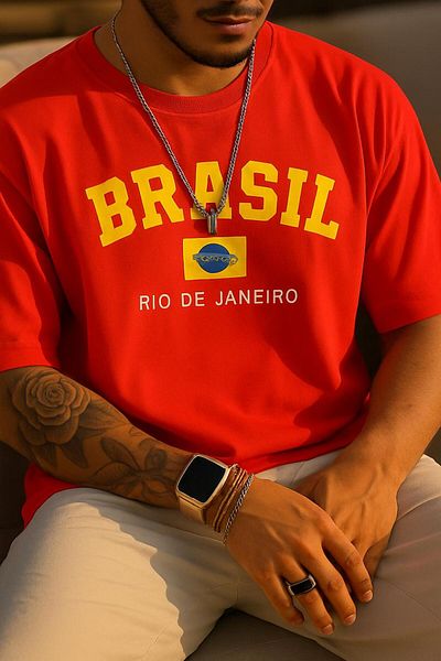 New Shine Brazil Brazil Printed Large Size Oversize T-Shirt