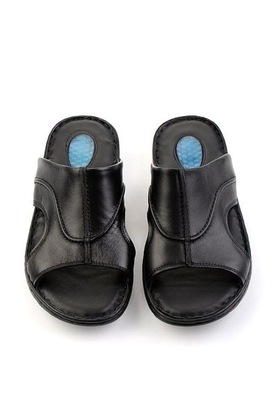 Bambi Black Leather Men's Slippers E04437182503