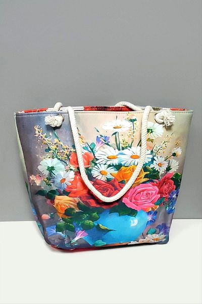 PAMİRAVM Rose Patterned Beach Bag