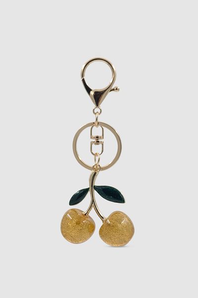 Wuclo Lobster Clip Green Leaf Glitter Cherry Bag Charm Yellow