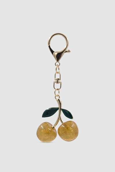 Wuclo Lobster Clip Green Leaf Glitter Cherry Bag Charm Yellow